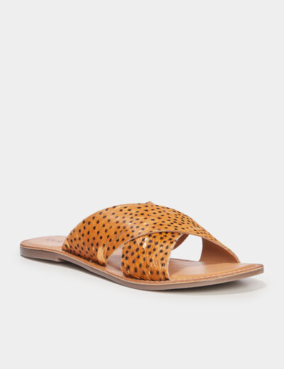 Mules brides croisées en cuir Kickers camel femme