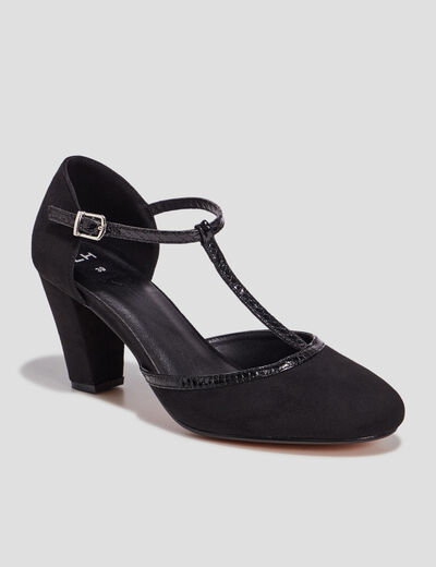 Escarpins salomé à talons aspect suédine noir femme