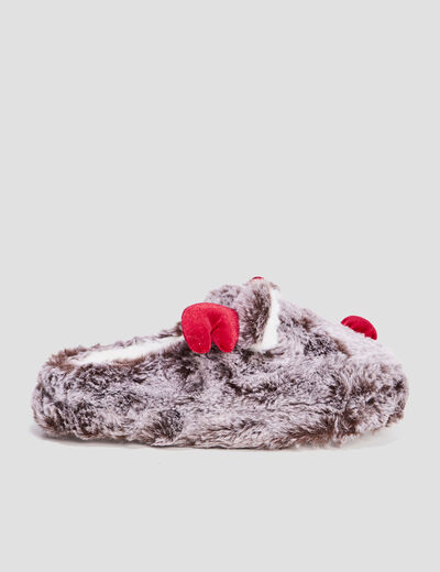 Chaussons renne mules fausse fourrure multicolore femme