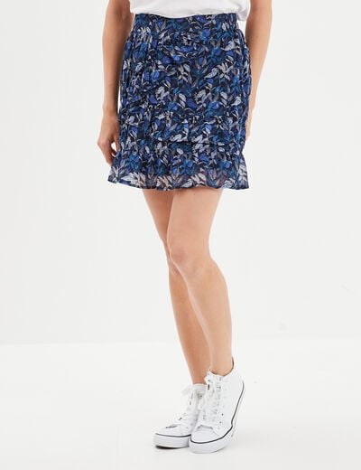 Jupe courte patineuse à volants bleu femme