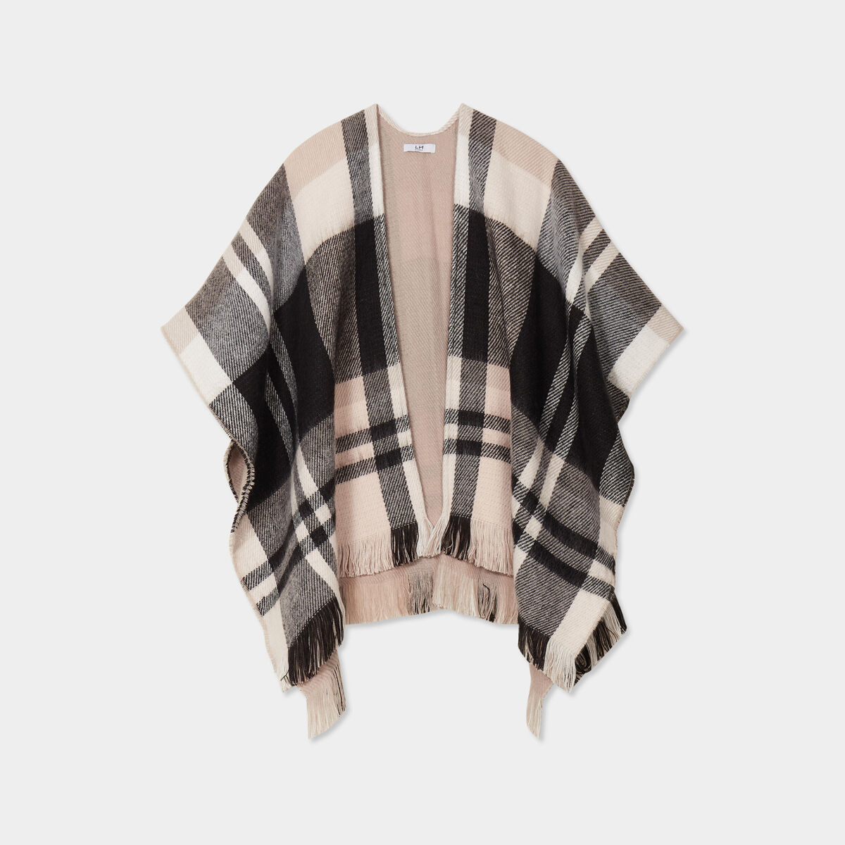 Poncho &agrave; franges mi-long noir femme