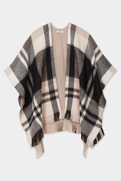 Poncho &agrave; franges mi-long noir femme