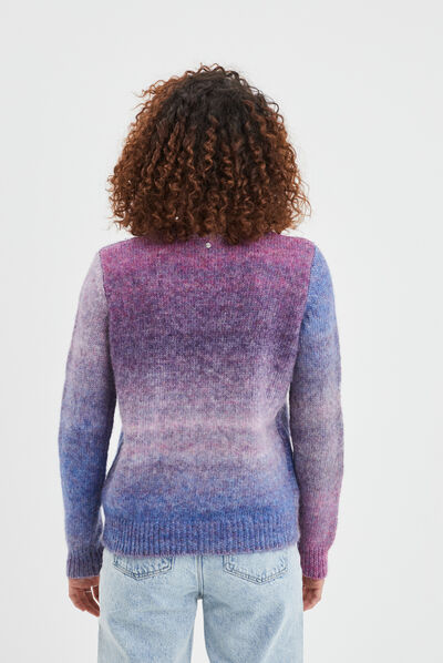 Pull col rond manches longues Liberto violet femme