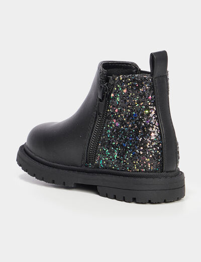 Bottines chelsea zippées paillettes noir bébé fille