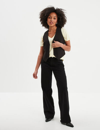 T-shirt manches courtes col en V coton jaune clair femme