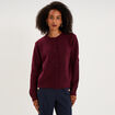 Gilet col rond boutonn&eacute; manches longues violet fonc&eacute; femme