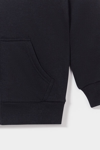 Sweat zippé molletonné à capuche noir garçon