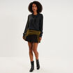 Pull fin col &eacute;charpe manches longues gris fonc&eacute; femme