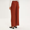 Pantalon effet cr&ecirc;pe taille &eacute;lastiqu&eacute;e marron femme