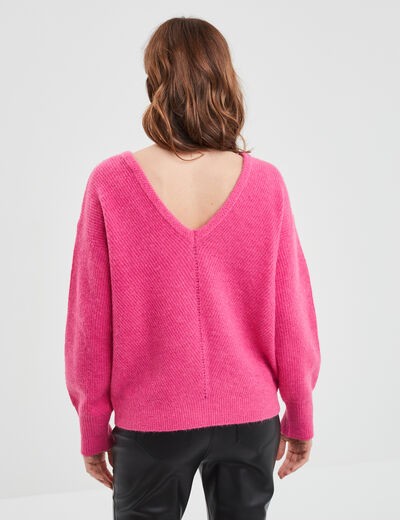 Pull col réversible rose fushia femme
