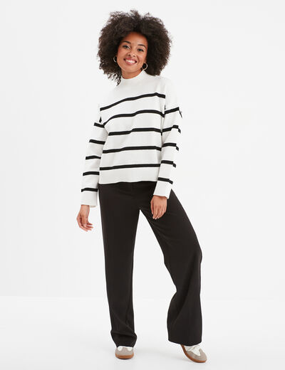 Pull col montant manches longues ecru femme