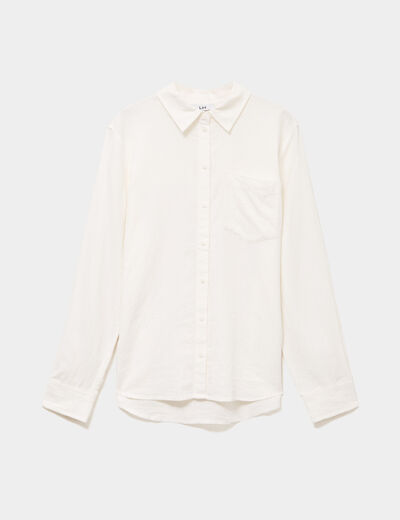 Chemise lin m&eacute;lang&eacute; manches longues blanc femme