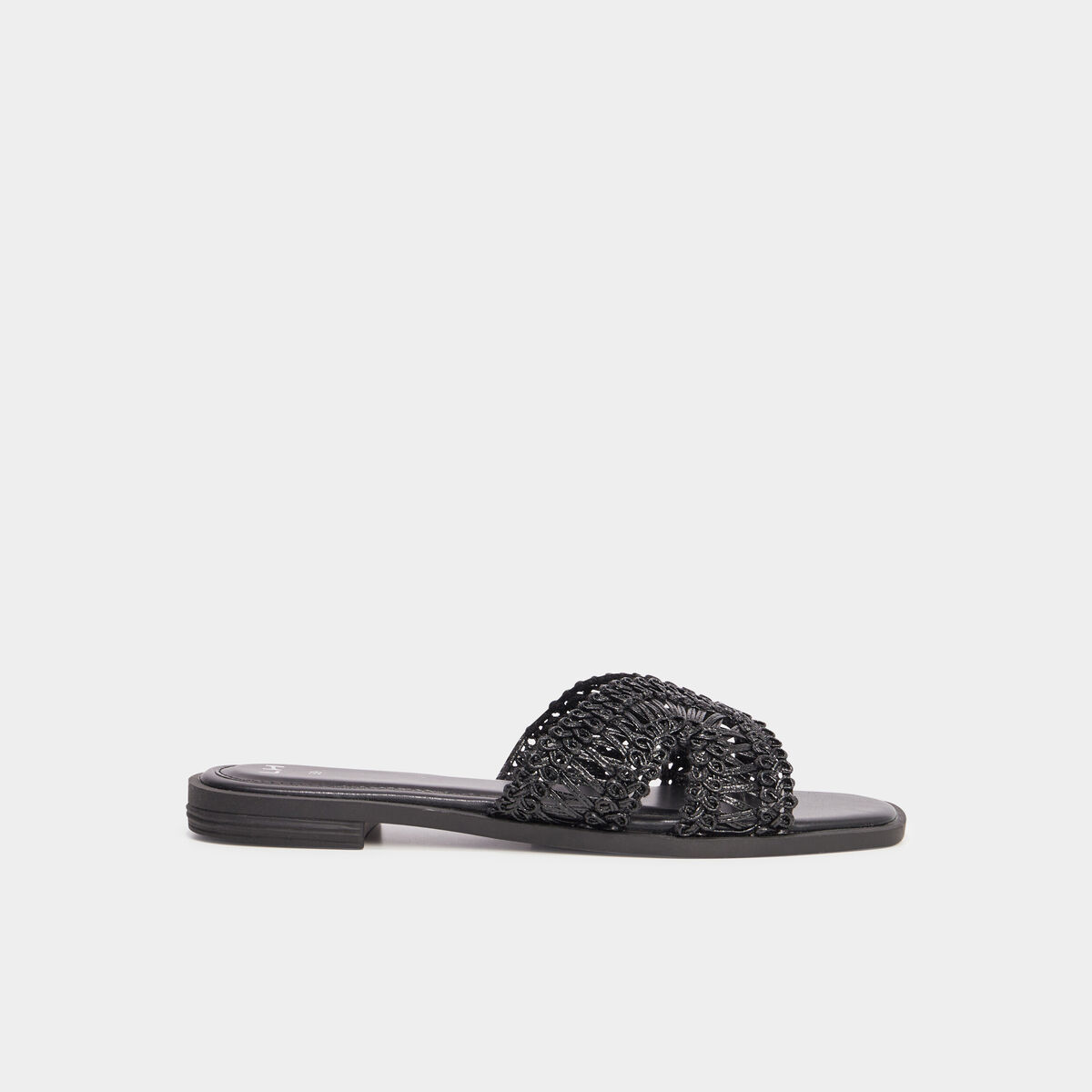 Mules effet macramé noir femme