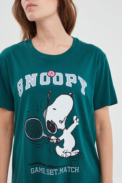 T-shirt manches courtes coton Snoopy vert femme