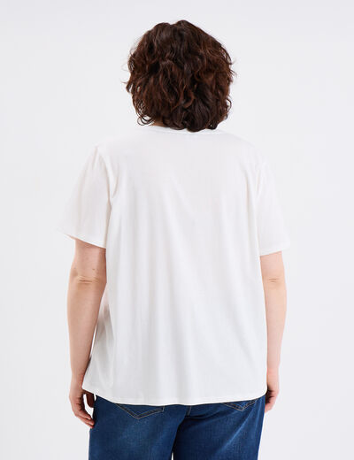 T-shirt manches courtes col rond coton ecru femme grande taille