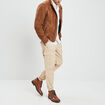 Blouson col motard en su&eacute;dine zipp&eacute; camel homme