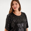 T-shirt sequins manches courtes loose noir femme grande taille