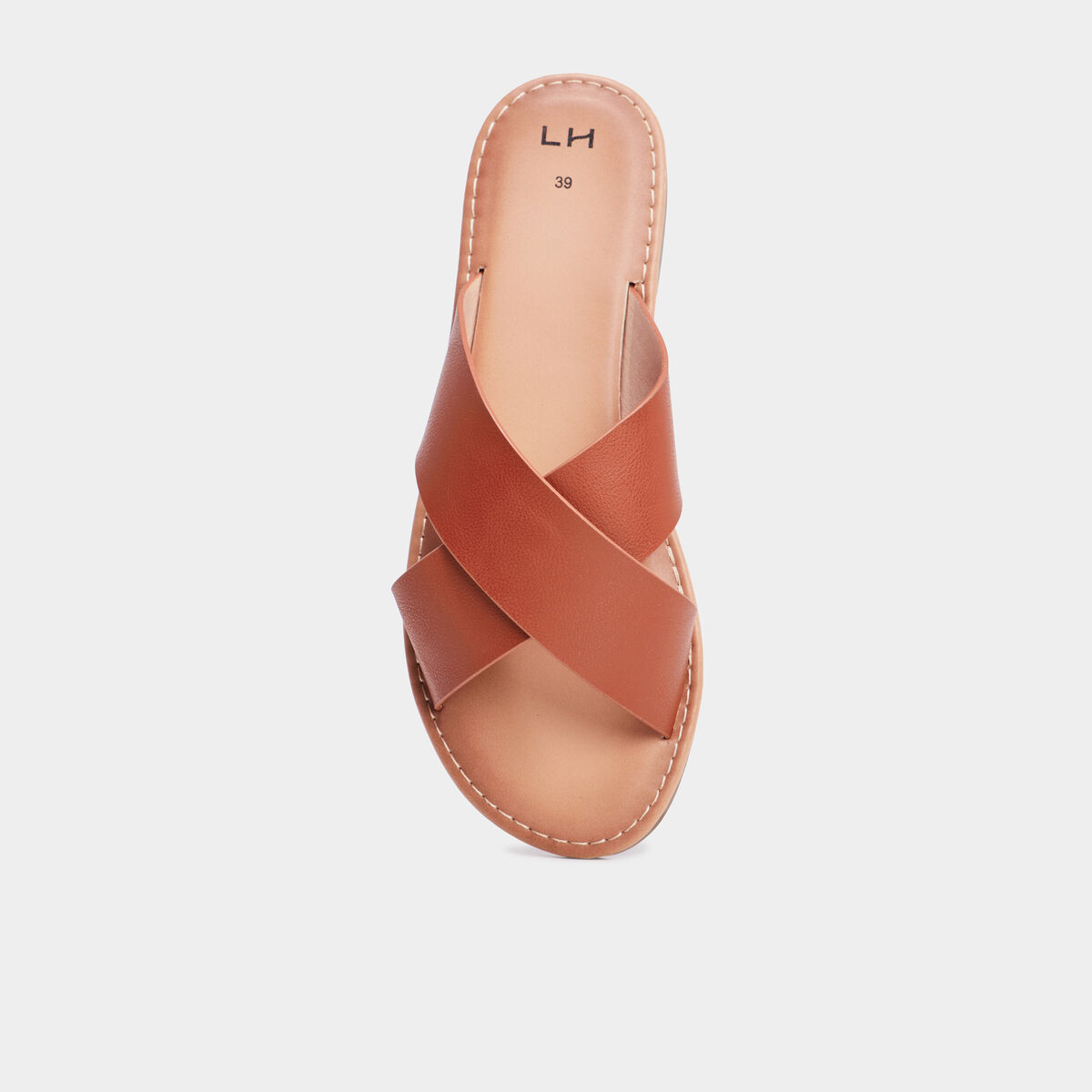Mules brides larges crois&eacute;es marron femme