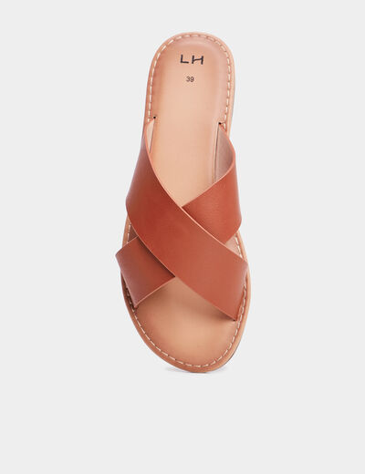 Mules brides larges crois&eacute;es marron femme