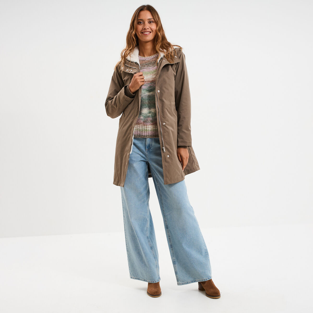 Pull col rond manches longues multicolore femme
