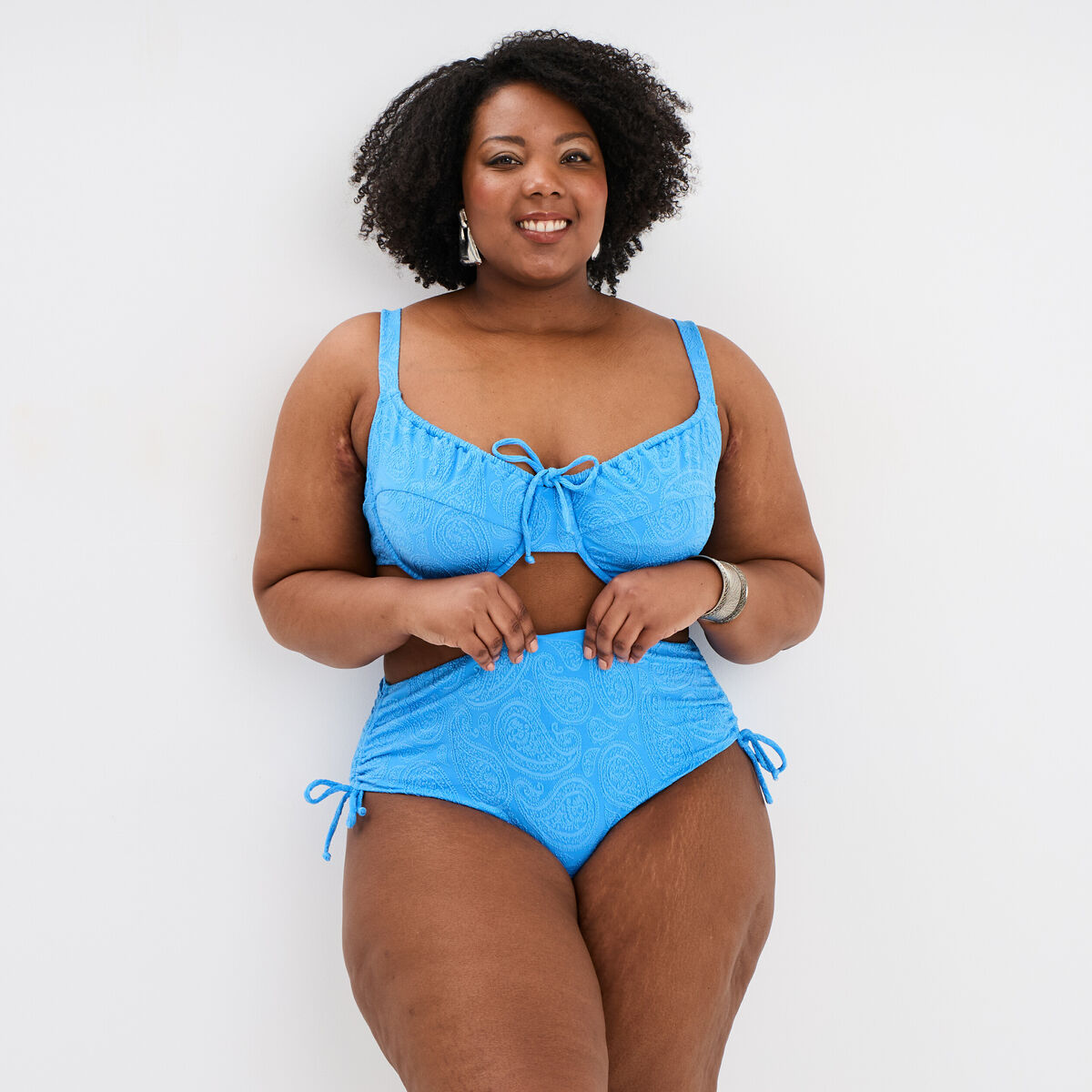Haut de maillot de bain avec fronces bleu femme grande taille