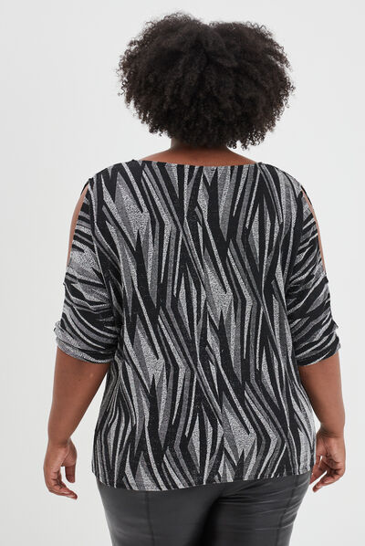 T-shirt col V avec ouvertures épaules noir femme grande taille