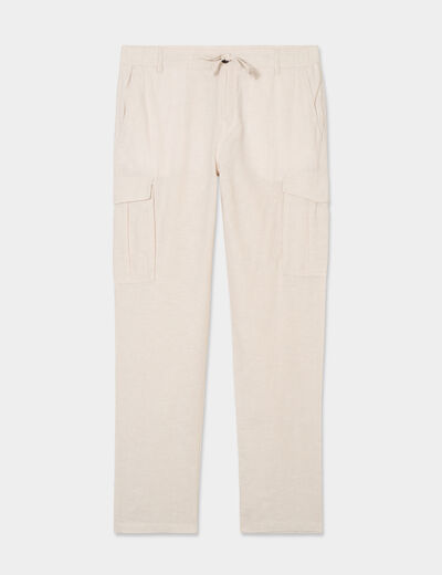 Pantalon cargo en lin m&eacute;lang&eacute; gris clair homme