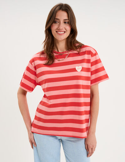 T-shirt droit &agrave; manches courtes coton rouge coquelicot femme
