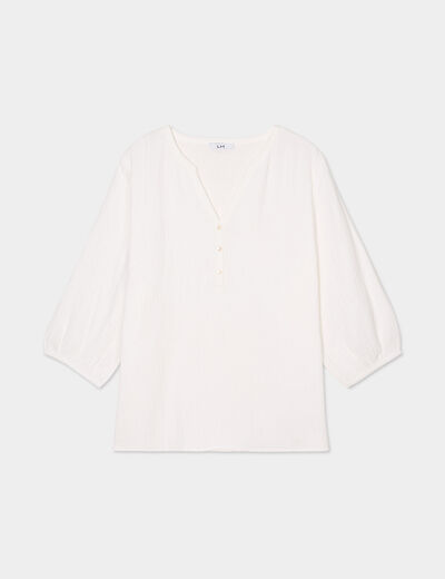 Blouse manches 3/4 gaze de coton blanc femme grande taille