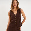 Gilet sans manches ajust&eacute; col en V marron fonc&eacute; femme
