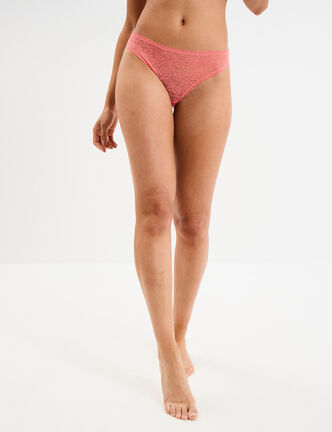 Tanga en dentelle doublure coton vieux rose femme