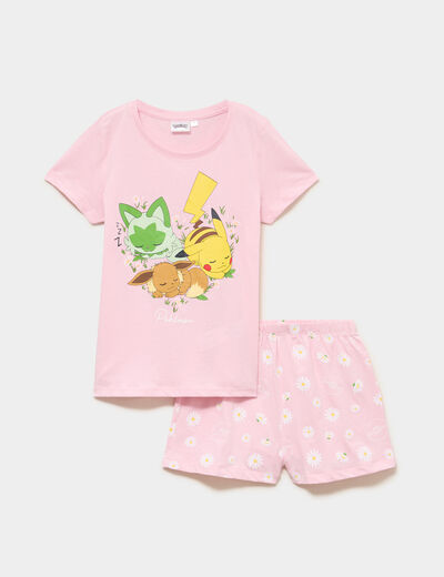 Ensemble pyjama short coton Pok&eacute;mon rose fille