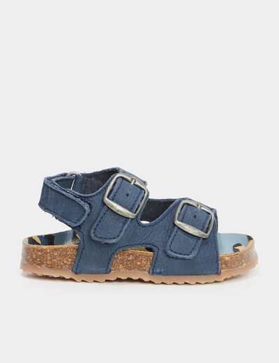 Sandales cuir boucles et scratchs Creeks bleu bébé fille