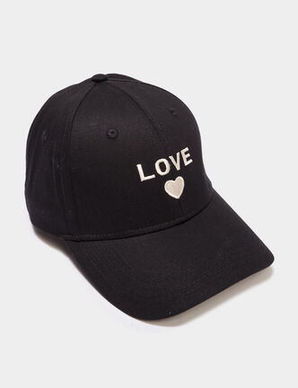 Casquette brod&eacute;e coton noir femme