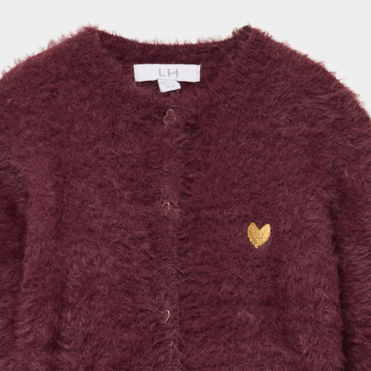 Gilet manches longues boutonn&eacute; violet fonc&eacute; b&eacute;b&eacute; fille