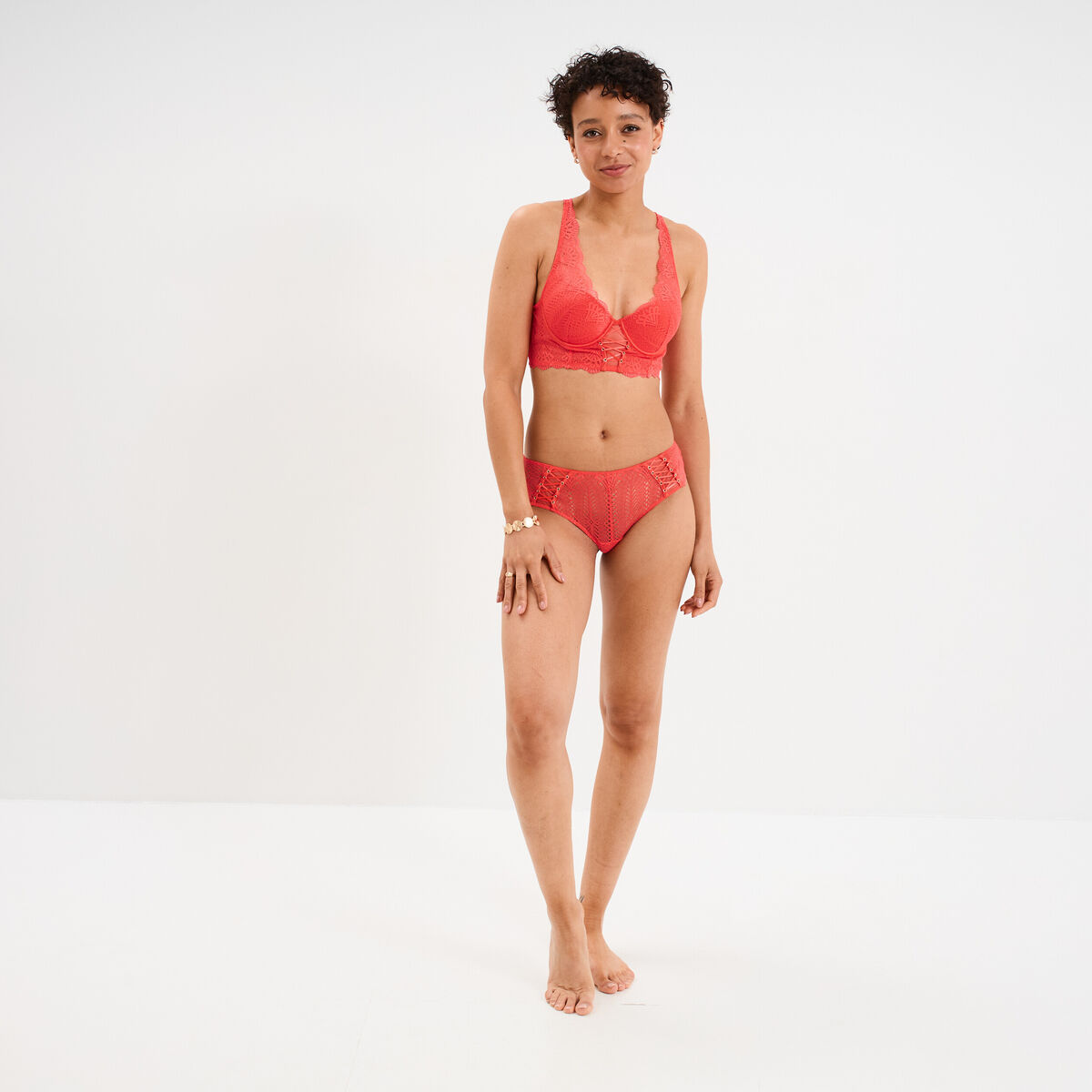 Soutien-gorge bustier padd&eacute; dentelle rouge femme