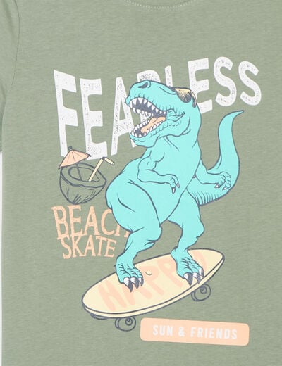 T-shirt droit manches courtes coton vert kaki garçon