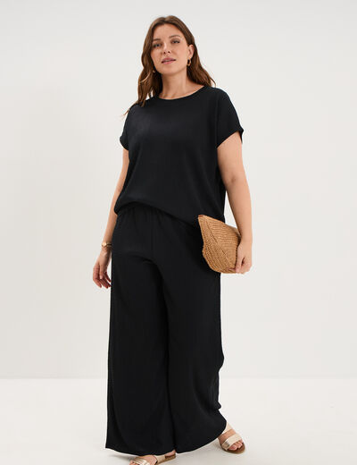 T-shirt manches courtes gaze de coton noir femme grande taille