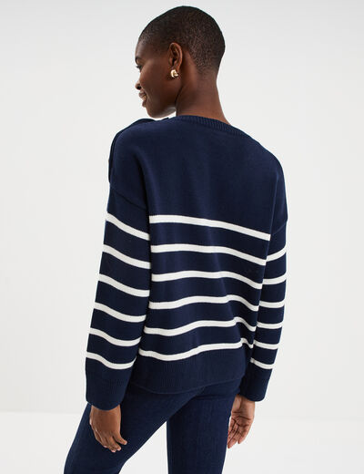 Pull marini&egrave;re boutons &eacute;paule bleu marine femme