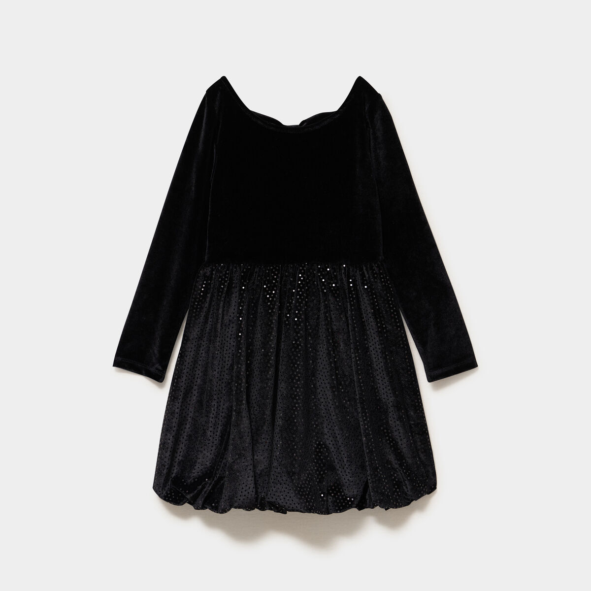 Robe patineuse effet velours et strass noir fille