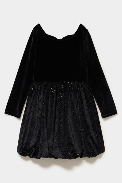 Robe patineuse effet velours et strass noir fille