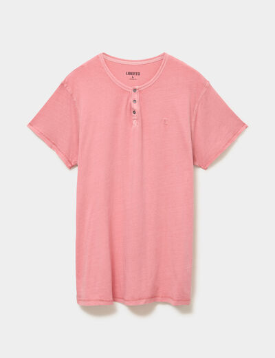 T-shirt col tunisien manches courte vieux rose homme