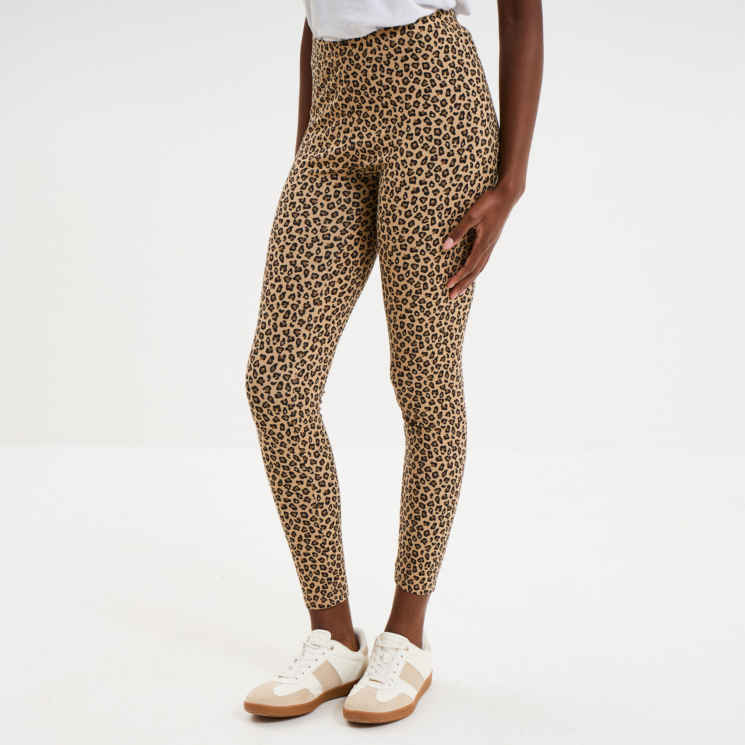 Legging long taille haute beige femme LH
