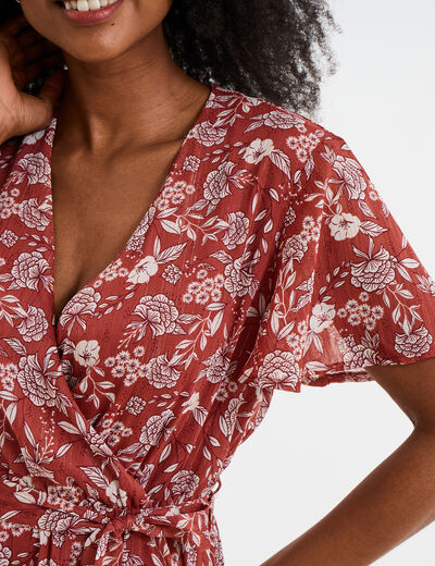 Robe longue évasée col cache-coeur terracotta femme