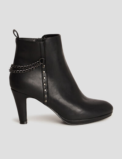 Bottines d&eacute;tails cha&icirc;nes &agrave; talons noir femme