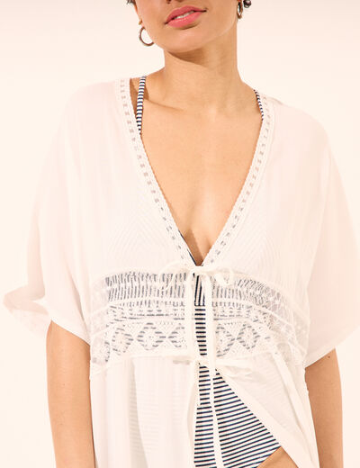 Robe de plage manches courtes blanc femme