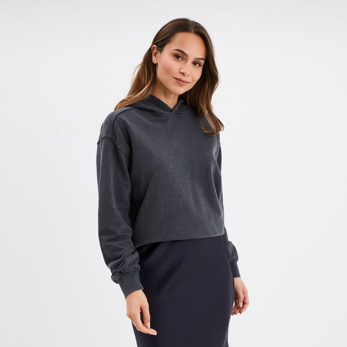 Sweat &agrave; capuche hoodie coton gris fonc&eacute; femme