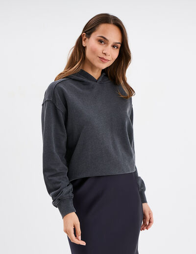 Sweat à capuche hoodie coton gris foncé femme