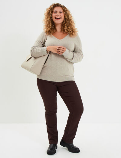 Pantalon straight taille haute Modavista marron foncé femme grande taille