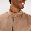Blouson col biker en su&eacute;dine zipp&eacute; taupe homme